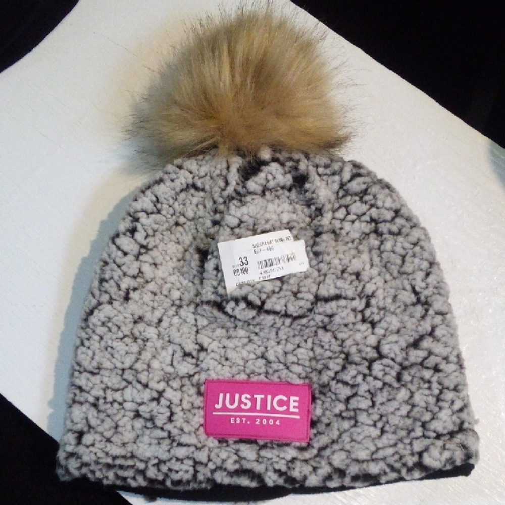 Justice Cozy Warm Sherpa Beanie with Pom-Pom Juniors Teens